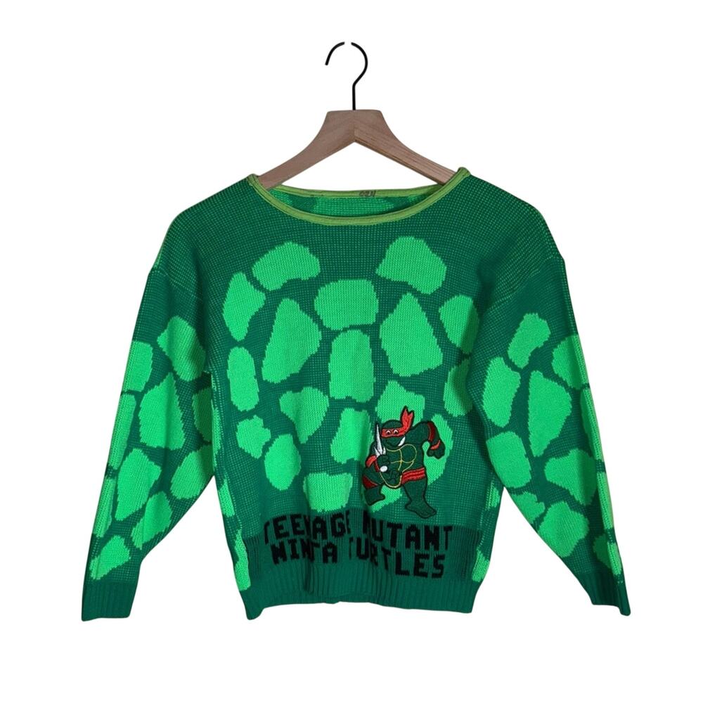 VINTAGE Teenage Mutant Ninja Turtles Green Wool Sweater youth L